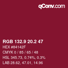 カラーコード: RGB 132.9 20.2 47 | qconv.com