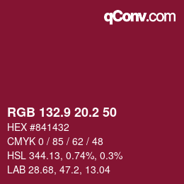 カラーコード: RGB 132.9 20.2 50 | qconv.com