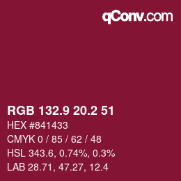 カラーコード: RGB 132.9 20.2 51 | qconv.com