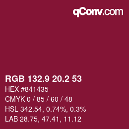 カラーコード: RGB 132.9 20.2 53 | qconv.com