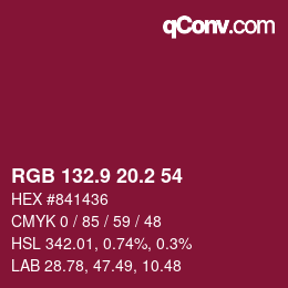 カラーコード: RGB 132.9 20.2 54 | qconv.com
