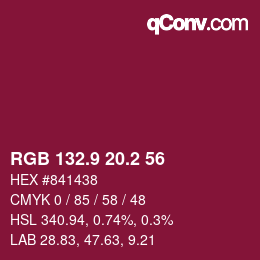 カラーコード: RGB 132.9 20.2 56 | qconv.com