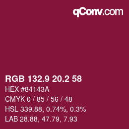 カラーコード: RGB 132.9 20.2 58 | qconv.com