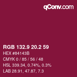 カラーコード: RGB 132.9 20.2 59 | qconv.com