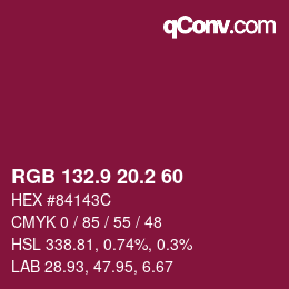 カラーコード: RGB 132.9 20.2 60 | qconv.com