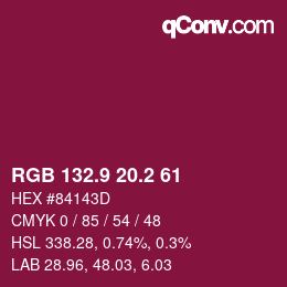 カラーコード: RGB 132.9 20.2 61 | qconv.com