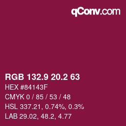 カラーコード: RGB 132.9 20.2 63 | qconv.com