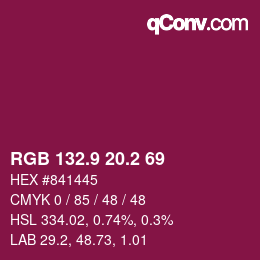 カラーコード: RGB 132.9 20.2 69 | qconv.com