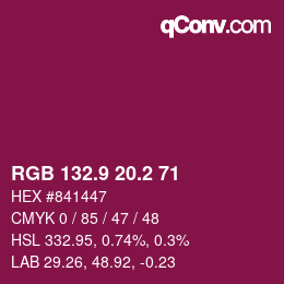 カラーコード: RGB 132.9 20.2 71 | qconv.com