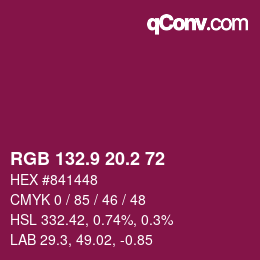 カラーコード: RGB 132.9 20.2 72 | qconv.com