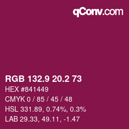 カラーコード: RGB 132.9 20.2 73 | qconv.com