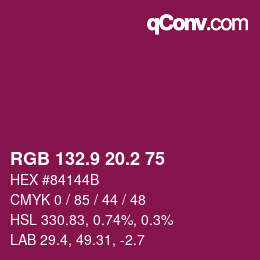 カラーコード: RGB 132.9 20.2 75 | qconv.com