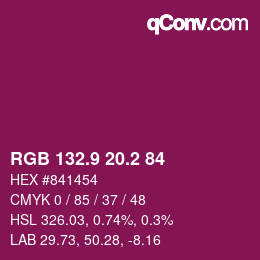 カラーコード: RGB 132.9 20.2 84 | qconv.com
