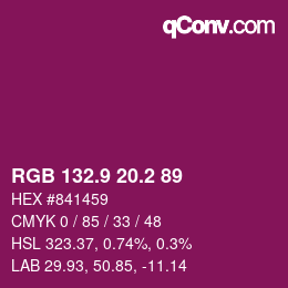 カラーコード: RGB 132.9 20.2 89 | qconv.com