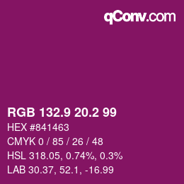 カラーコード: RGB 132.9 20.2 99 | qconv.com
