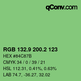 カラーコード: RGB 132.9 200.2 123 | qconv.com