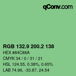 カラーコード: RGB 132.9 200.2 138 | qconv.com