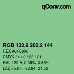 カラーコード: RGB 132.9 200.2 144 | qconv.com