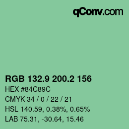 カラーコード: RGB 132.9 200.2 156 | qconv.com