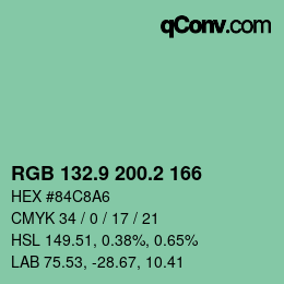 カラーコード: RGB 132.9 200.2 166 | qconv.com