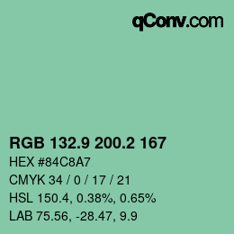 カラーコード: RGB 132.9 200.2 167 | qconv.com