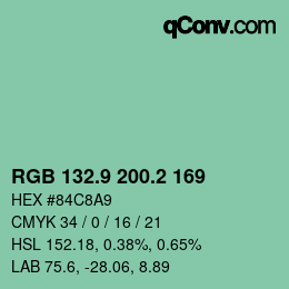 カラーコード: RGB 132.9 200.2 169 | qconv.com