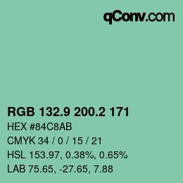 カラーコード: RGB 132.9 200.2 171 | qconv.com