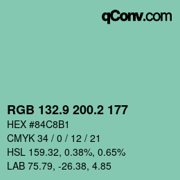 カラーコード: RGB 132.9 200.2 177 | qconv.com