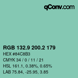 カラーコード: RGB 132.9 200.2 179 | qconv.com