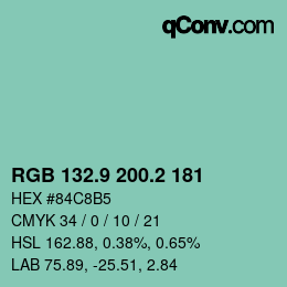 カラーコード: RGB 132.9 200.2 181 | qconv.com