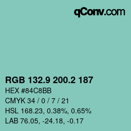 カラーコード: RGB 132.9 200.2 187 | qconv.com