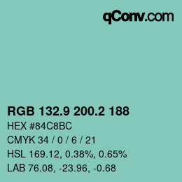 Código de color: RGB 132.9 200.2 188 | qconv.com