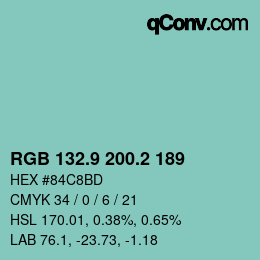 カラーコード: RGB 132.9 200.2 189 | qconv.com