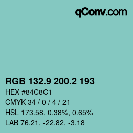カラーコード: RGB 132.9 200.2 193 | qconv.com