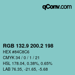 Color code: RGB 132.9 200.2 198 | qconv.com