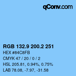 Code couleur: RGB 132.9 200.2 251 | qconv.com