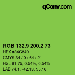 カラーコード: RGB 132.9 200.2 73 | qconv.com