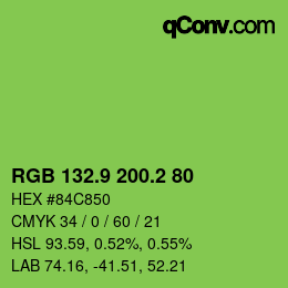 カラーコード: RGB 132.9 200.2 80 | qconv.com