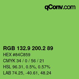 カラーコード: RGB 132.9 200.2 89 | qconv.com
