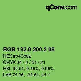 カラーコード: RGB 132.9 200.2 98 | qconv.com