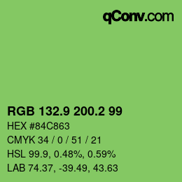 カラーコード: RGB 132.9 200.2 99 | qconv.com