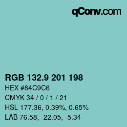 Color code: RGB 132.9 201 198 | qconv.com