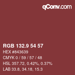 Color code: RGB 132.9 54 57 | qconv.com