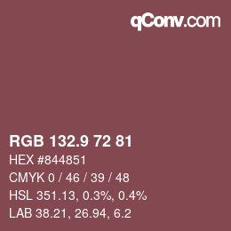 Color code: RGB 132.9 72 81 | qconv.com