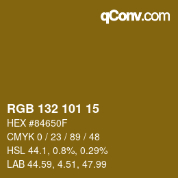 Color code: RGB 132 101 15 | qconv.com