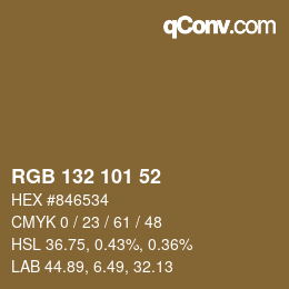 颜色代码: RGB 132 101 52 | qconv.com