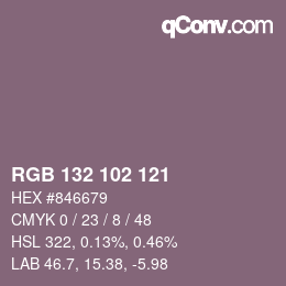 Color code: RGB 132 102 121 | qconv.com