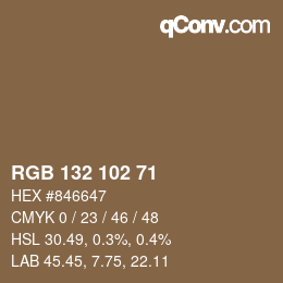 カラーコード: RGB 132 102 71 | qconv.com