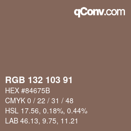 カラーコード: RGB 132 103 91 | qconv.com