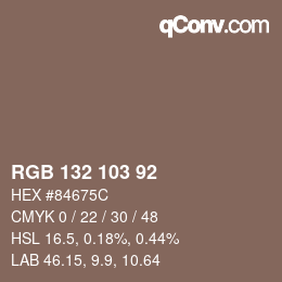 Color code: RGB 132 103 92 | qconv.com